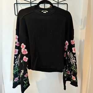 Embroidered Floral Sweatshirt with Bell Sleeves